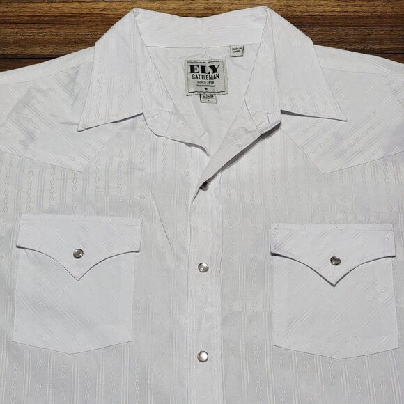 Ely Cattleman Full Pearl Snaps LS White Western Shirt- Size Large (16 1/2 x 34) - Picture 2 of 8